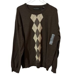 NWT 3X Big Mens Perry Ellis Pullover Crewneck Sweater Cotton Argyle Diamond XXXL